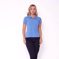 Blusa Feminina Polo Modelo Baby Look Lisa Tecido de Piquet - Azul Claro