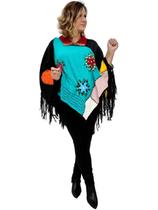 Blusa Feminina Poncho Tricot Patchwork com Bordado Inverno Tendência - Sarat Moda Indiana