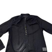 Blusa Feminina Preta Chiffon com Botões Dourados Manga Longa Elegante