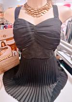 Blusa Feminina Preta com decote Corpete tecido cetim