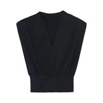 Blusa Feminina Preta Com Decote Em V Sem Mangas, Top Cropped Casual De Verão, Camisa Elegante Para Blusa Feminina Preta Com Decote Em V Sem Mangas, Top Cropped Casual De Verão, Camisa Elegante Para