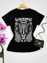 Blusa Feminina Preta Com Estampa de Onça Camiseta Feminina Moda Blogueira T-shirt Tendencia