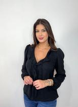 Blusa Feminina Preta Manga Comprida Babados Estilo Elegante Blusa Feminina Preta Manga Comprida Babados Estilo Elegante
