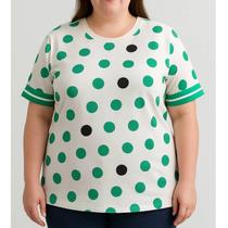 Blusa Feminina R&C Estampa Bolas Verdes Plus Size Blusa Feminina R&C Estampa Bolas Verdes Plus Size