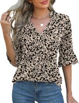 Blusa feminina Rapbin de manga 3/4 com decote em V com botões, damasco, GG