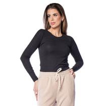 Blusa Feminina Rechsul Básica Canelada Manga Longa Preto Blusa Feminina Rechsul Básica Canelada Manga Longa Preto