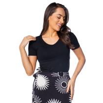 Blusa Feminina Rechsul Gola V Manga Curta Preto
