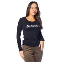 Blusa Feminina Rechsul Manga Longa Believe Preto/Prata