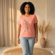 Blusa Feminina Rechsul Plus Size Estampa Floral Salmão/Preto