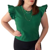 Blusa Feminina Regata com Babado Bufante em Algodão com Elastano Blusa Feminina Regata com Babado Bufante em Algodão com Elastano