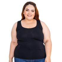 Blusa Feminina Regata Plus Size Básica Decote Redondo Lisa