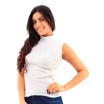 Blusa Feminina Regata Tricot Top Gola Alta Social Elegante