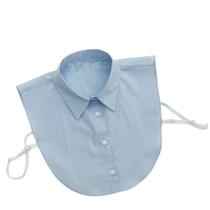 Blusa feminina removível azul claro com gola falsa, algodão clássico