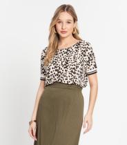 Blusa Feminina Reta Off White com Detalhes em Preto Infinita Blusa Feminina Reta Off White com Detalhes em Preto Infinita