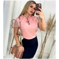 Blusa feminina rose mang curta tamanho m
