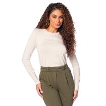 Blusa Feminina Rovitex Estampa Frase Manga Longa Bege