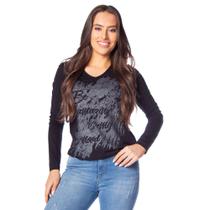 Blusa Feminina Rovitex Estampa Metalizada Preto