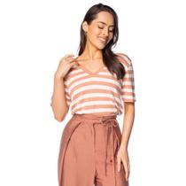 Blusa Feminina Rovitex Listrada Avelã/Off White