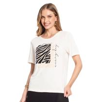 Blusa Feminina Rovitex Manga Curta com Estampa Off White