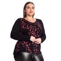 Blusa Feminina Rovitex Plus Size Secret Glam Gola V Preto