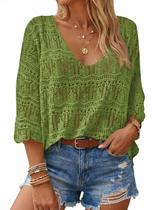 Blusa feminina Saodimallsu com capa de praia, manga 3/4, manga 3/4, verde Blusa feminina Saodimallsu com capa de praia, manga 3/4, manga 3/4, verde