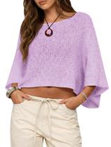 Blusa feminina Saodimallsu, manga em forma de asa de morcego, tricotada, roxa