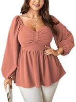 Blusa feminina SCOMCHIC plus size de manga comprida com decote em coração