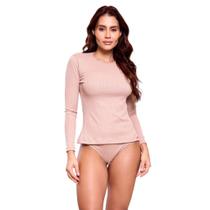 Blusa Feminina Segunda Pele em Suede Canelado Manga Longa Sofia