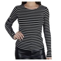 Blusa Feminina Seiki Canelada Listrada Preta - 730530 Blusa Feminina Seiki Canelada Listrada Preta - 730530