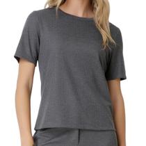 Blusa Feminina Seiki MC Pied Poule Cinza Escuro - 5321 Blusa Feminina Seiki MC Pied Poule Cinza Escuro - 5321