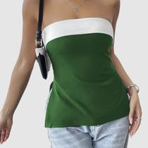 Blusa Feminina sem alça Bicolor Algoddão Fenda Lateral Estilosa Blusa Feminina sem alça Bicolor Algoddão Fenda Lateral Estilosa