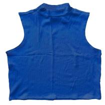 Blusa Feminina sem Manga Gola Alta em Malha Canelada Basic+