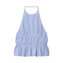 Blusa Feminina Sem Mangas, Ajustada, Costas Descobertas, Listrada Em Poplin, Estilo Blusa Feminina Sem Mangas, Ajustada, Costas Descobertas, Listrada Em Poplin, Estilo