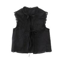 Blusa Feminina Sem Mangas Com Bordado Em Renda E Decote Redondo, Top Elegante Com Amarração Frontal Blusa Feminina Sem Mangas Com Bordado Em Renda E Decote Redondo, Top Elegante Com Amarração Frontal