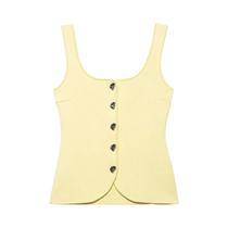 Blusa Feminina Sem Mangas Com Gola Quadrada E Design De Botões Elegante, Camiseta Cropped