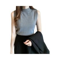 Blusa Feminina Sem Mangas Em Tricô Sólido Com Elástico, Moda Coreana, Casual Para Primavera E Verão Blusa Feminina Sem Mangas Em Tricô Sólido Com Elástico, Moda Coreana, Casual Para Primavera E Verão