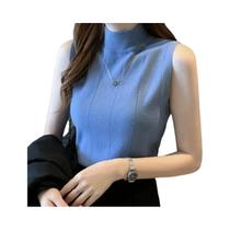 Blusa Feminina Sem Mangas Em Tricô Sólido Com Elástico, Moda Coreana, Casual Para Primavera E Verão Blusa Feminina Sem Mangas Em Tricô Sólido Com Elástico, Moda Coreana, Casual Para Primavera E Verão