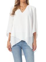 Blusa feminina Seta T, alta e baixa, assimétrica, de chiffon, branca Blusa feminina Seta T, alta e baixa, assimétrica, de chiffon, branca