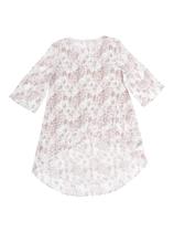 Blusa feminina Seta T de chiffon alto e baixo, marrom assimétrica, floral Blusa feminina Seta T de chiffon alto e baixo, marrom assimétrica, floral