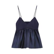 Blusa Feminina Sexy Com Decote Em V, Detalhes Em Patchwork E Pregas, Top Chic Zevity LS3689