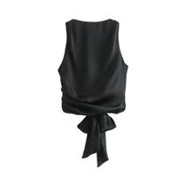 Blusa Feminina Sexy de Cetim - Sem Mangas, Gola Redonda, Costas Abertas