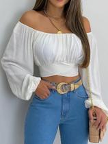 Blusa Feminina Sexy De Manga Longa Com Ombros Descobertos, Estampa Chique E Elegante, Laço Frontal,