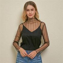 Blusa Feminina Sexy de Renda com Manga Longa - Gola Listrada, Bolinhas e Estrelas