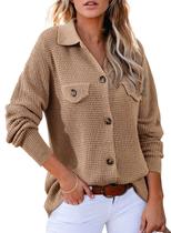 Blusa feminina Shacket Astylish Waffle Knit, de tamanho grande, bege claro