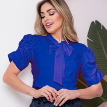 Blusa Feminina Social Manga Curta Bufante com Lacinho