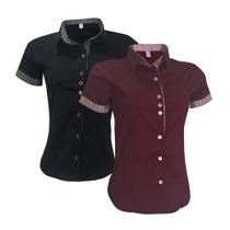 Blusa Feminina Social Manga Curta Preto Bordo Combo 2 UN Blusa Feminina Social Manga Curta Preto Bordo Combo 2 UN