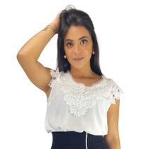 Blusa Feminina Social Manga Curta Renda Moda Evangelica