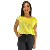 Blusa Feminina Social Manga Curta Renda Moda Evangelica