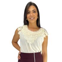 Blusa Feminina Social Manga Curta Renda Moda Evangelica