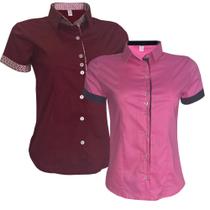 Blusa Feminina Social Manga Curta Rosa Bordô Combo 2 UN Blusa Feminina Social Manga Curta Rosa Bordô Combo 2 UN
